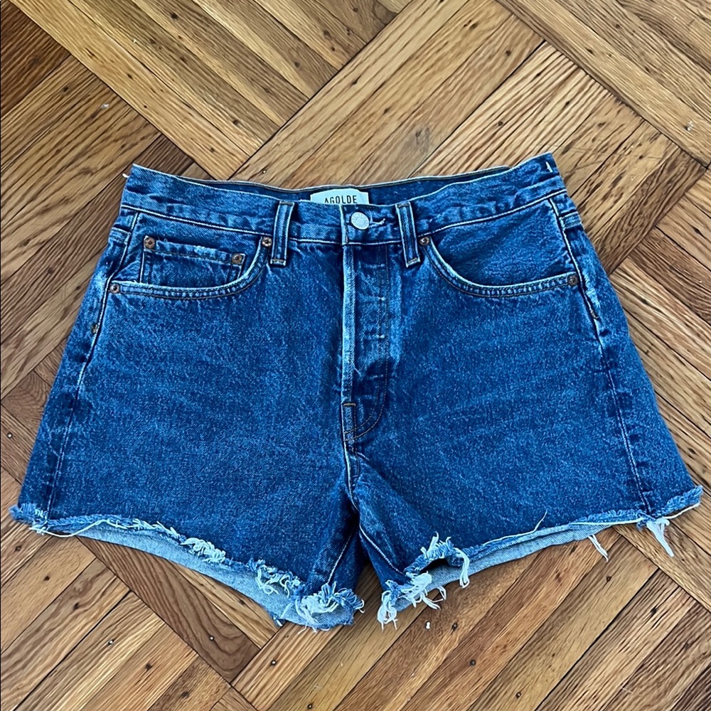 Agolde Dark Blue Distressed Jean Shorts size 27